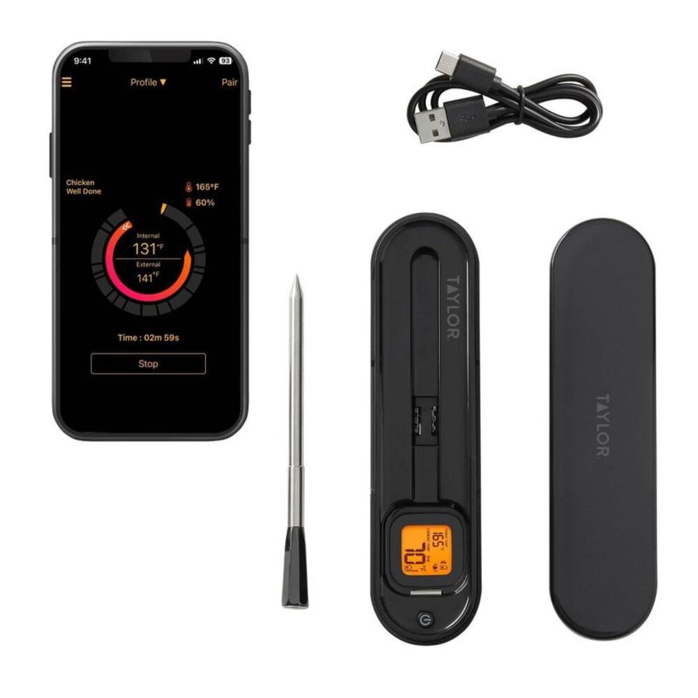 Open Package Taylor Wireless Meat Thermometer Kit in Black